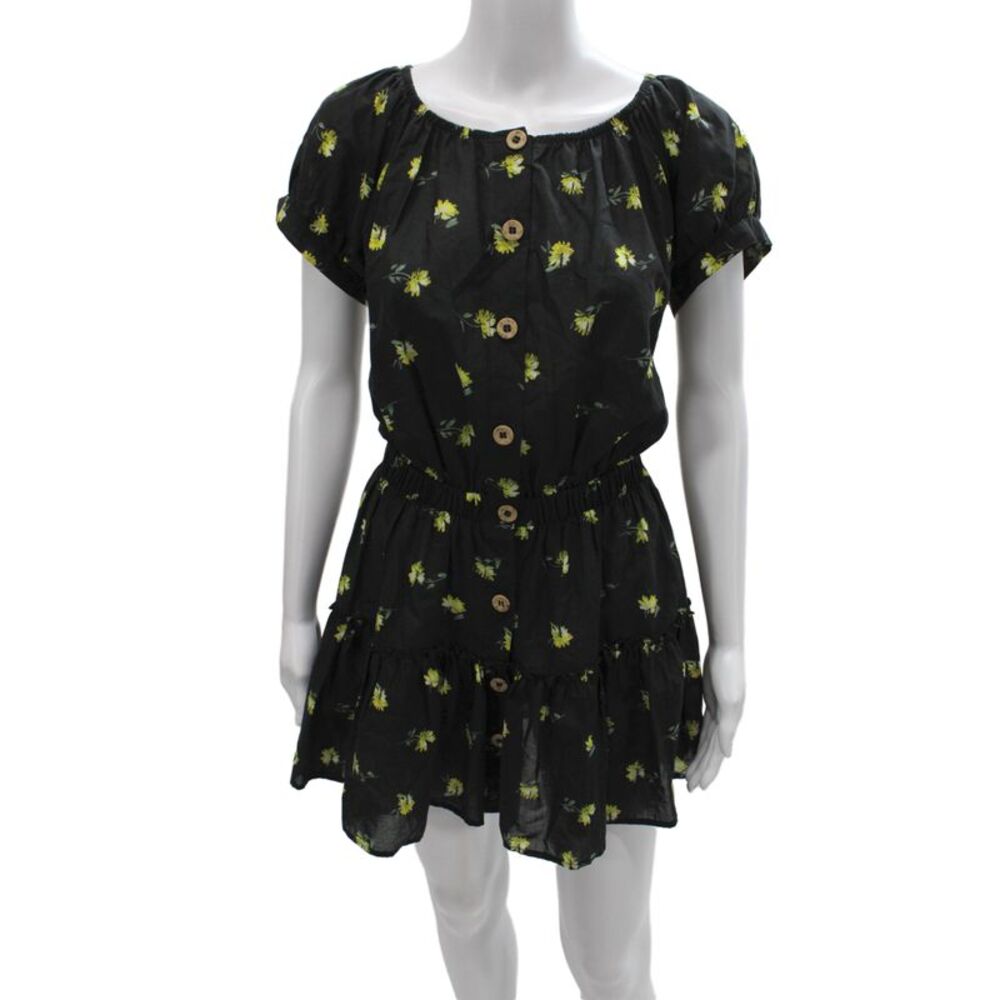 Eberjey Womens Mini Floral Scoop Neck Cotton Dress Short Sleeve Size M